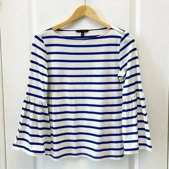Banana Republic Bell Sleeve Top Supima Cotton Stripes White & Blue XS - Picture 3 of 16